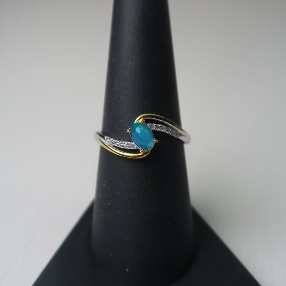 Jewelry - Blue Green Opal Ring in Sterling Silver & Gold Setting